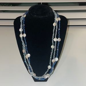 Mother of Pearl, Blue Beaded Necklace 23”